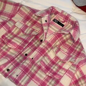 Zara Pink and Cream Plaid Jacket